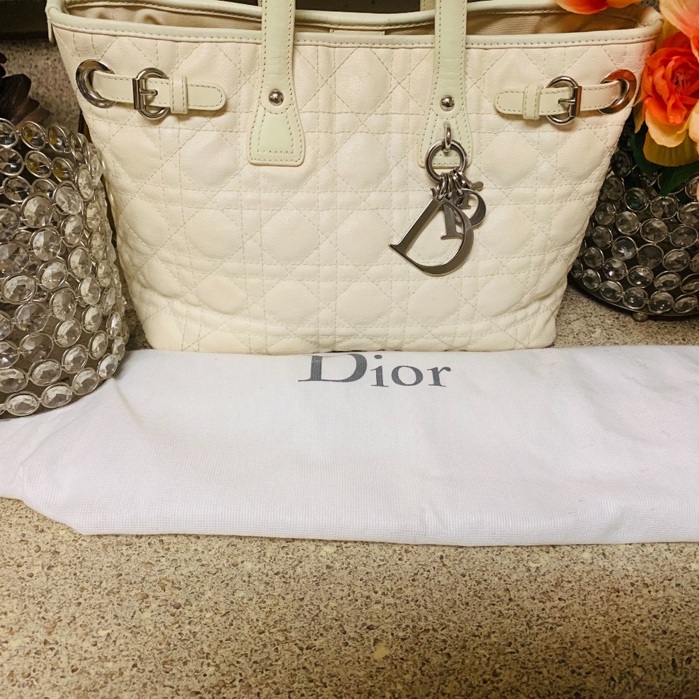 CHRISTIAN DIOR Coated Canvas Cannage Medium Panarea Tote